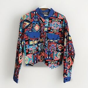 Vintage Ozark Mountain Shirt Women's Large Southwestern Aztec Button Up 90s